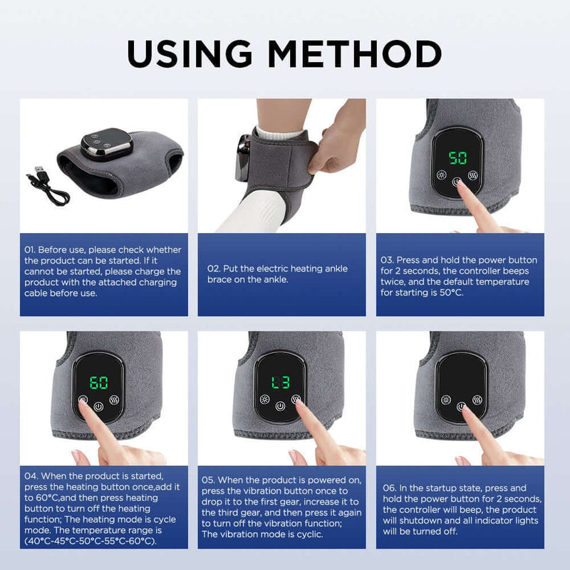 USB Heated Ankle Support with Hot Compress Massage Function Rechargeable Foot Ankle Joint Care and Foot Massager