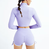 Ribbing Zipper Sexy Seamless Yoga Set Women 2 Piece Fitness Long Sleeve Crop Top Vest High Waist Leggings Gym Workout Set Women