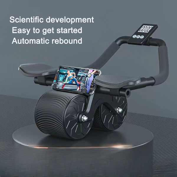 Automatic rebound abdominal compression and abdominal muscle training equipment for both men and women using elbow support rollers