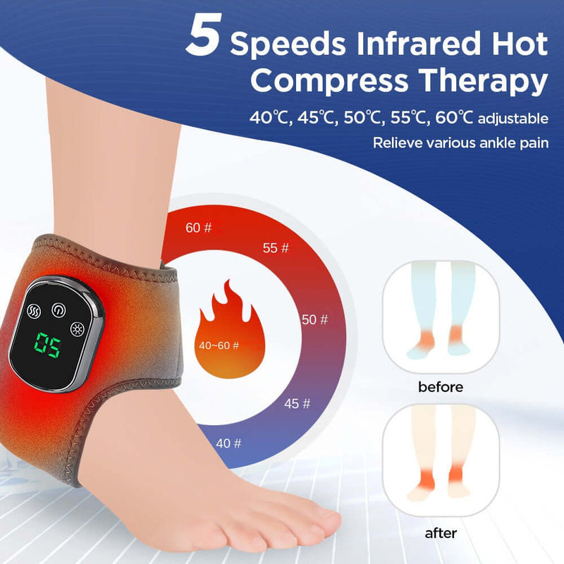 USB Heated Ankle Support with Hot Compress Massage Function Rechargeable Foot Ankle Joint Care and Foot Massager