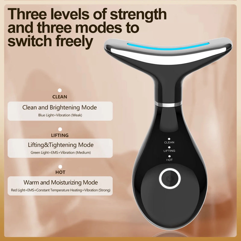 EMS Neck & Face Lifting Machine Skin Tightening Massager 3 Color LED Photon Facial Wrinkle Remover Newest Neck Beauty Device