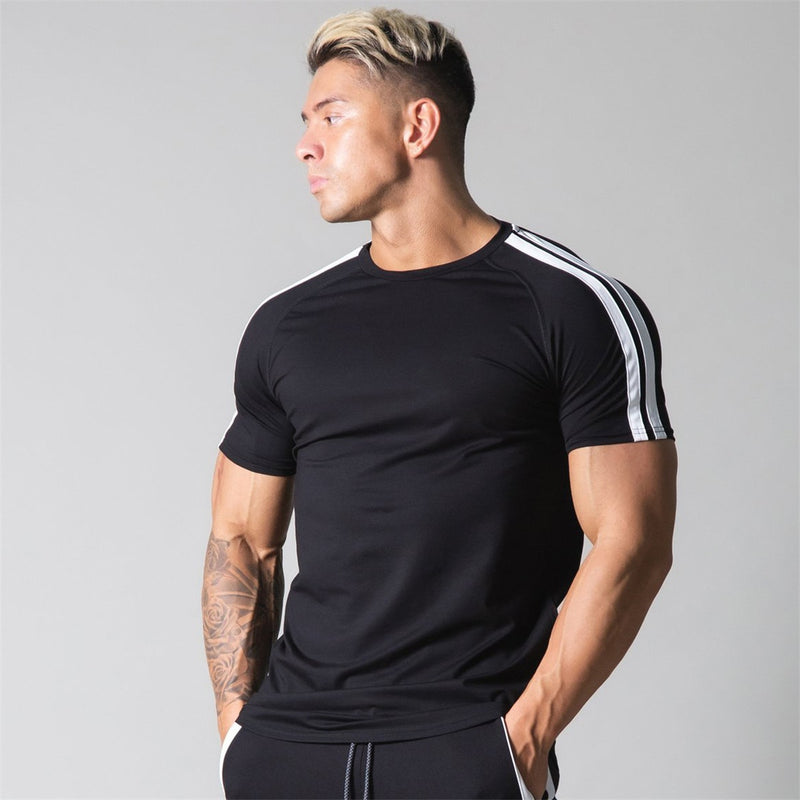 Gym Fitness Shirt Men Running Sport Skinny T-shirt Short sleeve Cotton Tee Top Summer Male Bodybuilding Training Workout Apparel