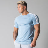 Gym Fitness Shirt Men Running Sport Skinny T-shirt Short sleeve Cotton Tee Top Summer Male Bodybuilding Training Workout Apparel