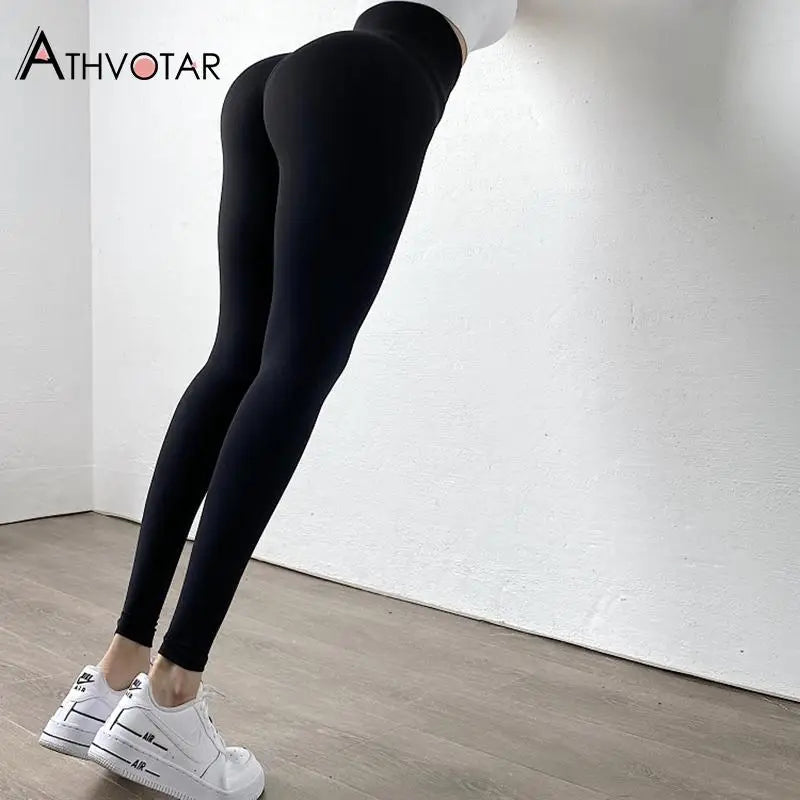 Solid High Wait Warm Leggings Women Breasted Sports Gym Girl Leggins Mujer Jogging Workout Casual Push Up Legging Fitness