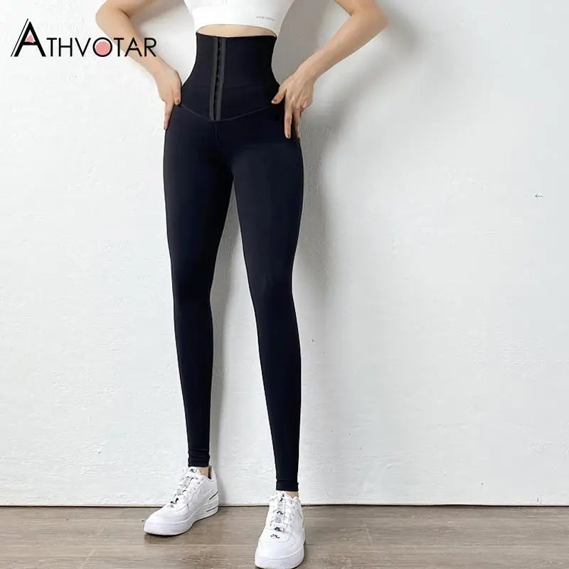 Solid High Wait Warm Leggings Women Breasted Sports Gym Girl Leggins Mujer Jogging Workout Casual Push Up Legging Fitness